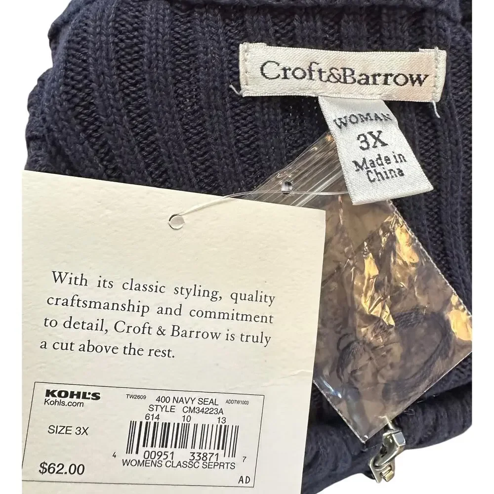 NWT Croft & Barrow Quilted Sweater Jacket Navy Blue Plus Size 3X - Picture 9 of 10
